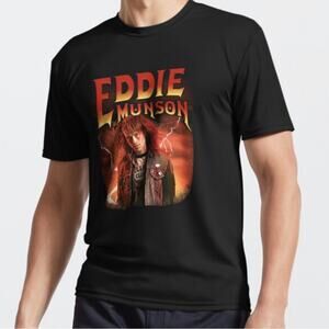 Stranger Things Eddie Munson Hellfire Club Short Sleeve Black Graphic Tee NEW XL